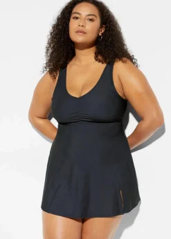bonprix Nachhaltigere Materialien|Shapewear|Medium Shape-Badekleid mit V-Ausschnitt schwarz