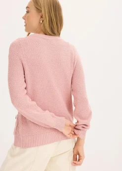 bonprix Bekleidung·Umstandsmode|Pullover & Strickjacken|Melange Strickjacke mit goldfarbigen Knöpfen aschrosa meliert