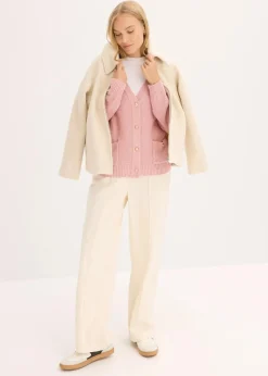 bonprix Bekleidung·Umstandsmode|Pullover & Strickjacken|Melange Strickjacke mit goldfarbigen Knöpfen aschrosa meliert