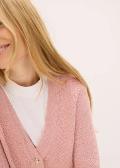 bonprix Bekleidung·Umstandsmode|Pullover & Strickjacken|Melange Strickjacke mit goldfarbigen Knöpfen aschrosa meliert