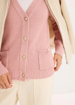 bonprix Bekleidung·Umstandsmode|Pullover & Strickjacken|Melange Strickjacke mit goldfarbigen Knöpfen aschrosa meliert