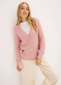 bonprix Bekleidung·Umstandsmode|Pullover & Strickjacken|Melange Strickjacke mit goldfarbigen Knöpfen aschrosa meliert