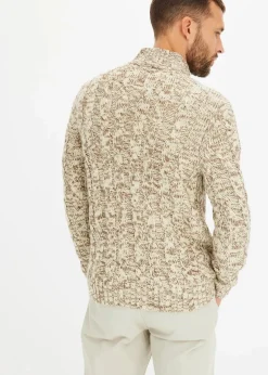 Melierter Troyer-Pullover mit Zopfmuster|bonprix Online