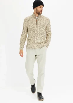 Melierter Troyer-Pullover mit Zopfmuster|bonprix Online