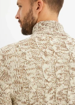 Melierter Troyer-Pullover mit Zopfmuster|bonprix Online
