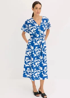 bonprix Bekleidung·Pullover & Strickjacken|Kleider|Midikleid arktikblau/wollweiß bedruckt