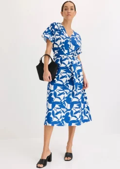 bonprix Bekleidung·Pullover & Strickjacken|Kleider|Midikleid arktikblau/wollweiß bedruckt