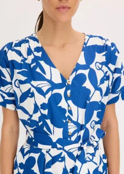 bonprix Bekleidung·Pullover & Strickjacken|Kleider|Midikleid arktikblau/wollweiß bedruckt