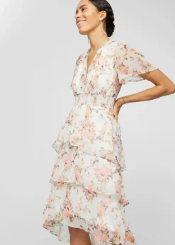 bonprix Kleider|Midikleid weiß geblümt