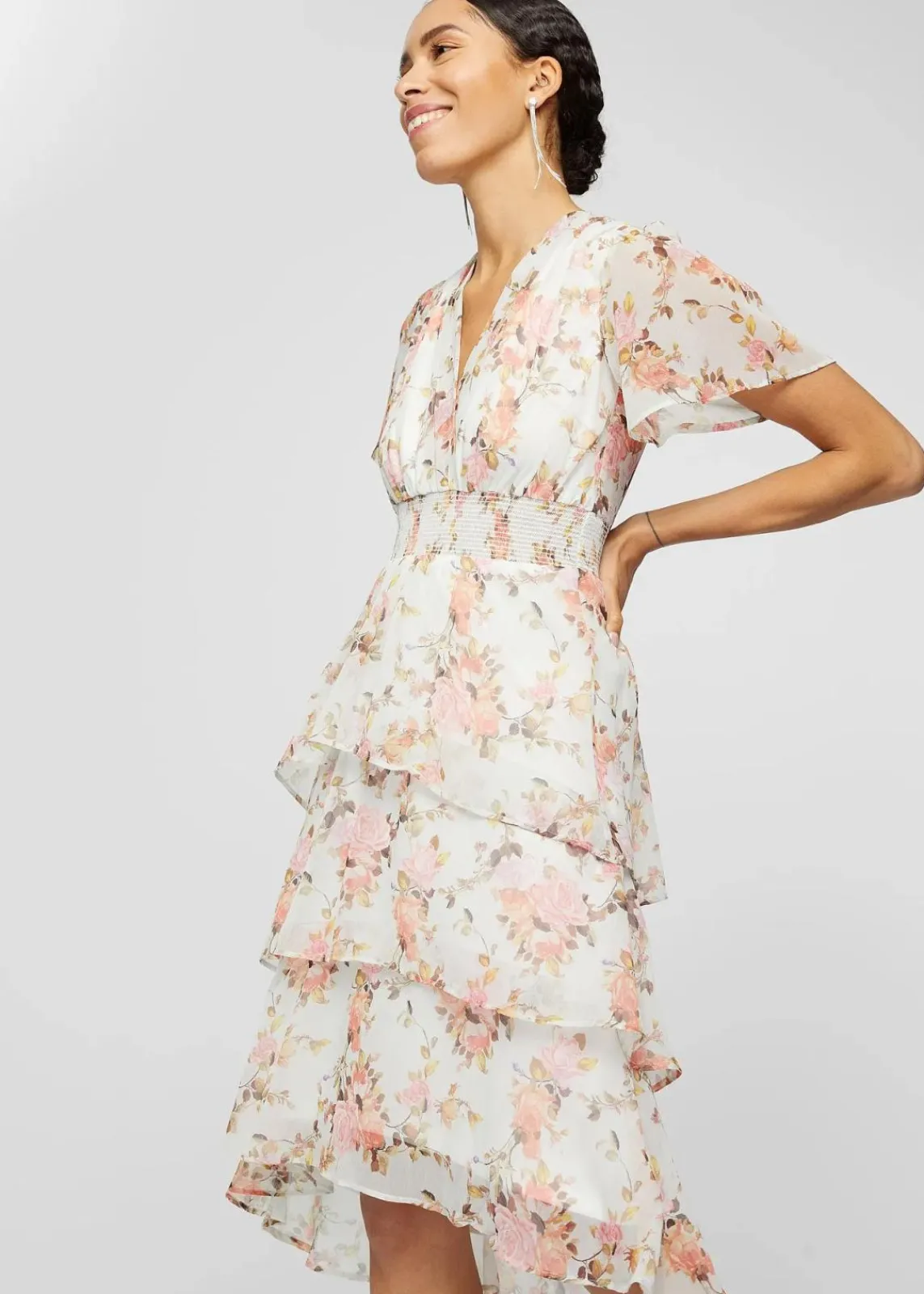 bonprix Kleider|Midikleid weiß geblümt