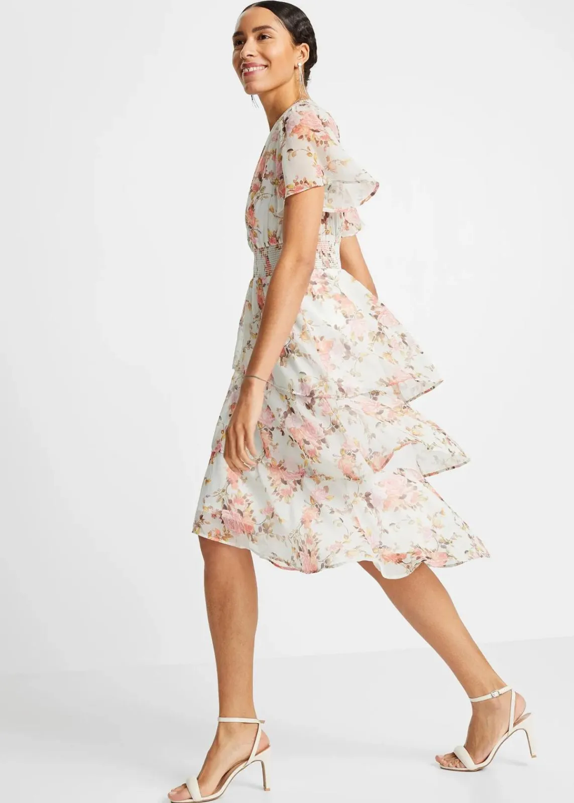 bonprix Kleider|Midikleid weiß geblümt