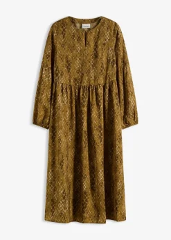 bonprix Bekleidung·Pullover & Strickjacken|Kleider|Midikleid aus fließendem Satin erdoliv/mistelgrün bedruckt