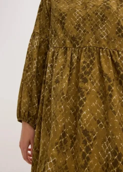 bonprix Bekleidung·Pullover & Strickjacken|Kleider|Midikleid aus fließendem Satin erdoliv/mistelgrün bedruckt