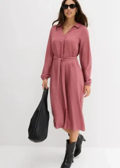 bonprix Kleider|Midikleid aus fließender Viskose softbeere
