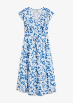 bonprix Bekleidung·Pullover & Strickjacken|Kleider|Midikleid aus fließender Viskose weiß/blau