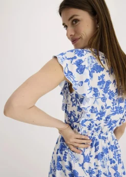 bonprix Bekleidung·Pullover & Strickjacken|Kleider|Midikleid aus fließender Viskose weiß/blau