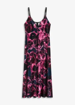 bonprix Bekleidung·Pullover & Strickjacken|Festliche Mode|Midikleid aus glänzendem Samt schwarz/lila floral