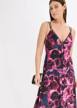 bonprix Bekleidung·Pullover & Strickjacken|Festliche Mode|Midikleid aus glänzendem Samt schwarz/lila floral