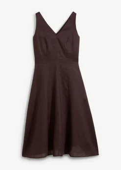 bonprix Bekleidung·Pullover & Strickjacken|Premium|Midikleid aus reinem Leinen dunkelbraun