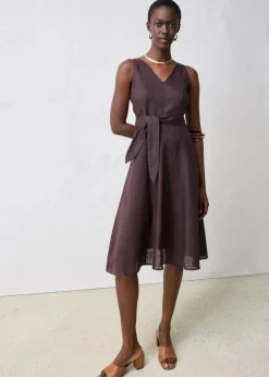 bonprix Bekleidung·Pullover & Strickjacken|Premium|Midikleid aus reinem Leinen dunkelbraun