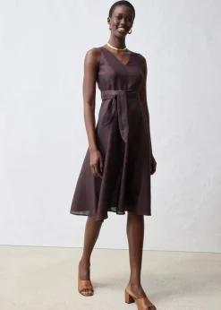 bonprix Bekleidung·Pullover & Strickjacken|Premium|Midikleid aus reinem Leinen dunkelbraun