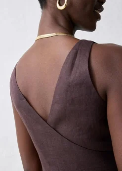 bonprix Bekleidung·Pullover & Strickjacken|Premium|Midikleid aus reinem Leinen dunkelbraun