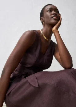 bonprix Bekleidung·Pullover & Strickjacken|Premium|Midikleid aus reinem Leinen dunkelbraun