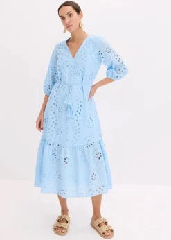 Midikleid aus reiner Baumwolle mit Lochstickerei|bonprix Best