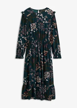 bonprix Nachhaltigere Materialien|Kleider|Midikleid aus reiner Viskose tiefgrün geblümt