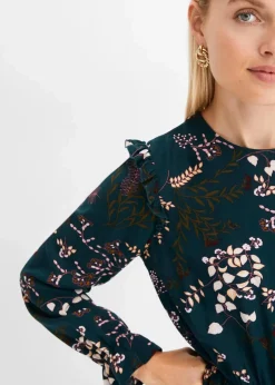 bonprix Nachhaltigere Materialien|Kleider|Midikleid aus reiner Viskose tiefgrün geblümt