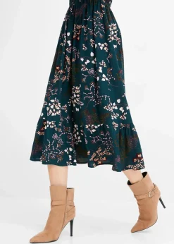 bonprix Nachhaltigere Materialien|Kleider|Midikleid aus reiner Viskose tiefgrün geblümt