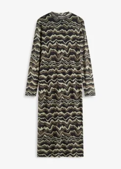 bonprix Nachhaltigere Materialien|Kleider|Midikleid aus softem Mesh dunkeloliv bedruckt