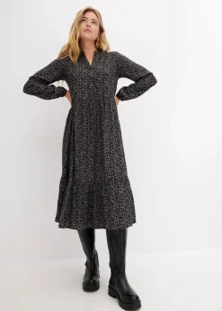 bonprix Bekleidung·Pullover & Strickjacken|Nachhaltigere Materialien|Midikleid aus Viskose rauchgrau leo bedruckt