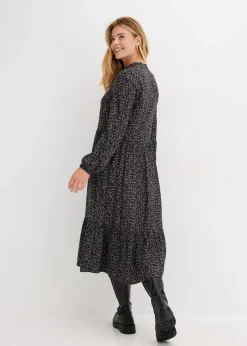 bonprix Bekleidung·Pullover & Strickjacken|Nachhaltigere Materialien|Midikleid aus Viskose rauchgrau leo bedruckt