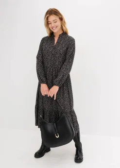 bonprix Bekleidung·Pullover & Strickjacken|Nachhaltigere Materialien|Midikleid aus Viskose rauchgrau leo bedruckt