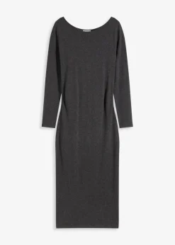 bonprix Kleider|Midikleid aus weichem Kaschmir-Mix anthrazit meliert