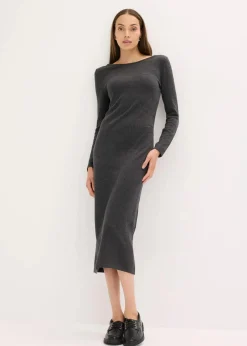bonprix Kleider|Midikleid aus weichem Kaschmir-Mix anthrazit meliert