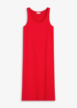 bonprix Kleider|Bekleidung·Pullover & Strickjacken|Midikleid aus weicher Rippe tiefrot