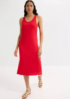 bonprix Kleider|Bekleidung·Pullover & Strickjacken|Midikleid aus weicher Rippe tiefrot