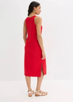 bonprix Kleider|Bekleidung·Pullover & Strickjacken|Midikleid aus weicher Rippe tiefrot