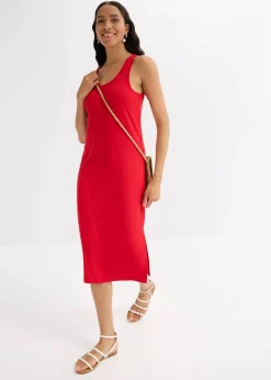 bonprix Kleider|Bekleidung·Pullover & Strickjacken|Midikleid aus weicher Rippe tiefrot