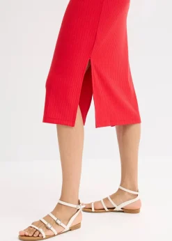 bonprix Kleider|Bekleidung·Pullover & Strickjacken|Midikleid aus weicher Rippe tiefrot