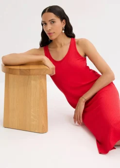 bonprix Kleider|Bekleidung·Pullover & Strickjacken|Midikleid aus weicher Rippe tiefrot