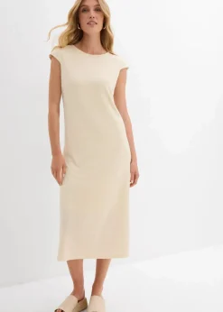 bonprix Bekleidung·Pullover & Strickjacken|Kleider|Midikleid in Strickoptik natur