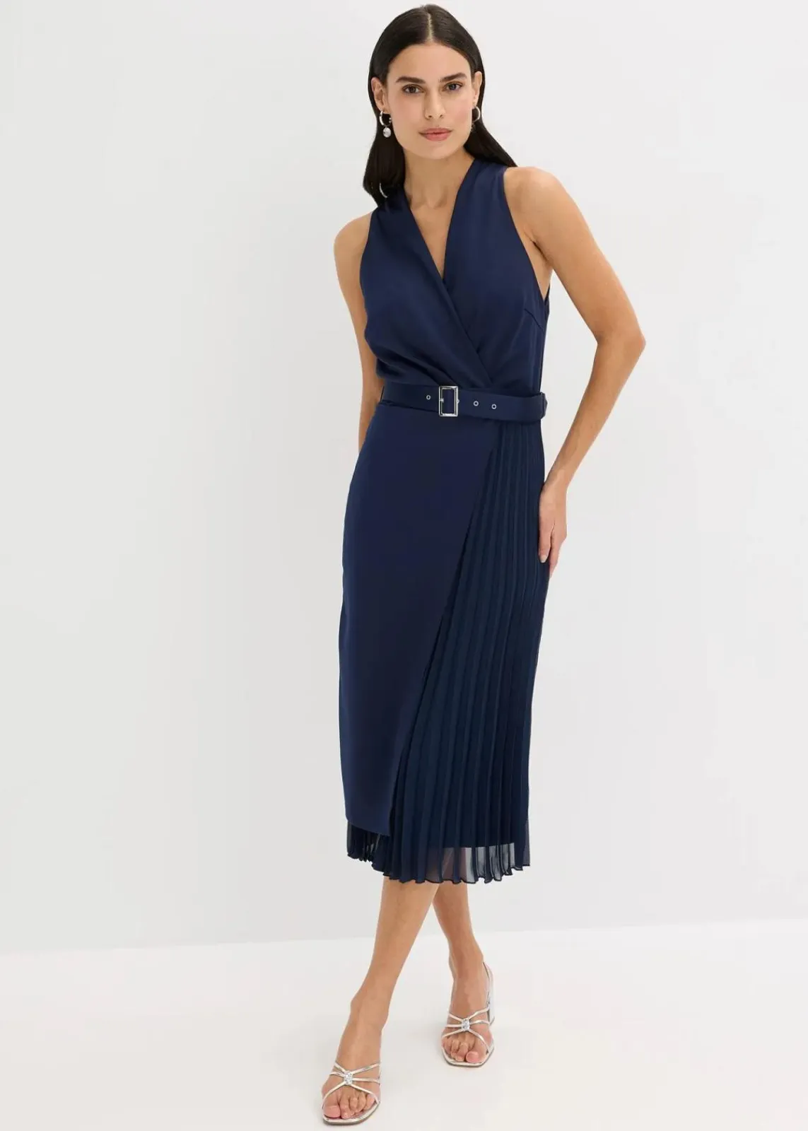 Midikleid in Wickel-Optik mit Plissee-Einsatz|bonprix Best