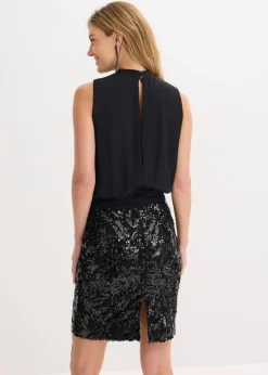 bonprix Bekleidung·Pullover & Strickjacken|Festliche Mode|Midikleid mit Pailletten schwarz