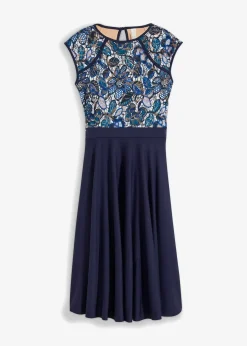 bonprix Bekleidung·Pullover & Strickjacken|Festliche Mode|Midikleid mit Spitze dunkelblau geblümt