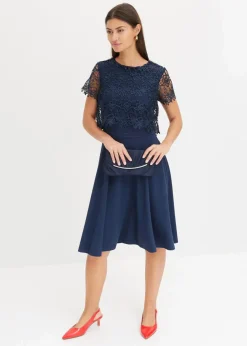 bonprix Festliche Mode|Kleider|Midikleid mit Spitze dunkelblau