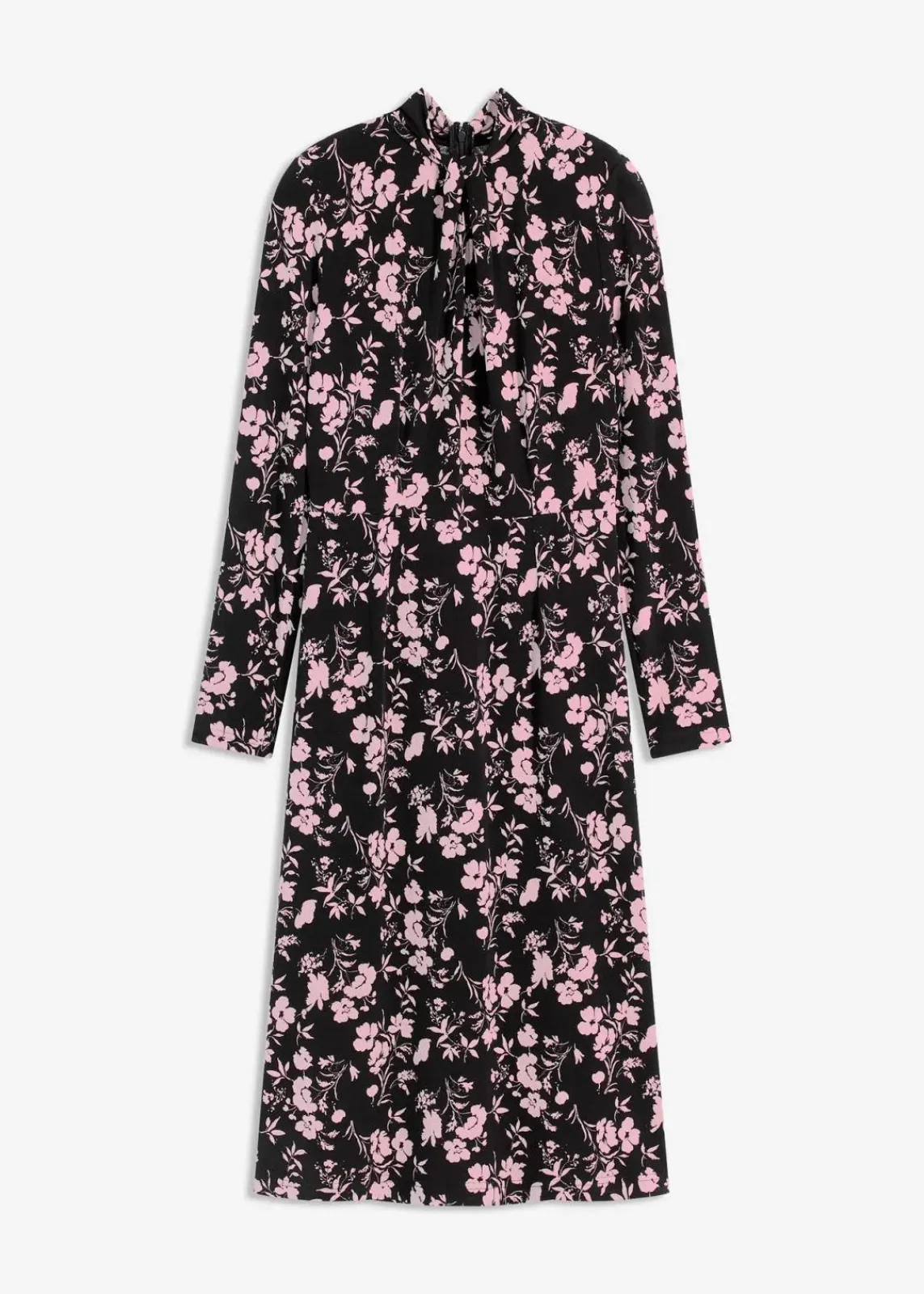 bonprix Bekleidung·Pullover & Strickjacken|Kleider|Midikleid mit Stehkragen schwarz/altrosa geblümt