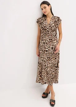 Midikleid mit Volants aus strukturiertem Crêpe|bonprix Online